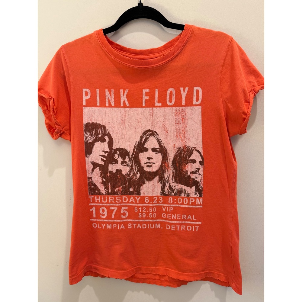 Pink Floyd Women's Distressed Graphic Tee Orange 1975 Detroit Olympia Stadium M